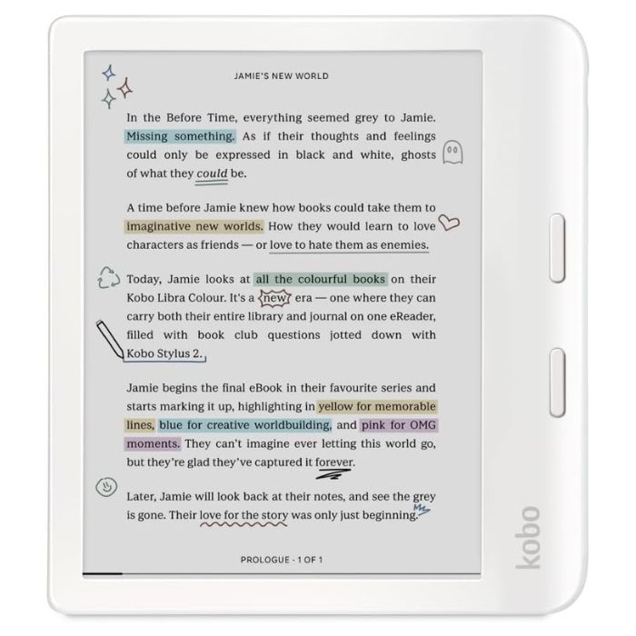 Kobo Libra Colour | eReader | 7” Glare-Free Colour E Ink Kaleido™ 3 Display | Dark Mode Option | Audiobooks | Waterproof | White